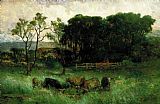 five cows in pasture by Edward Mitchell Bannister